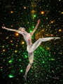 dance art, digital work showing contemporary dancer against a stars, universe,  and space inspired background by T J Conway
