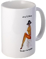pinup girls gift ceramic mug, semi nude pinup girl wearing stiletto shoes and hat